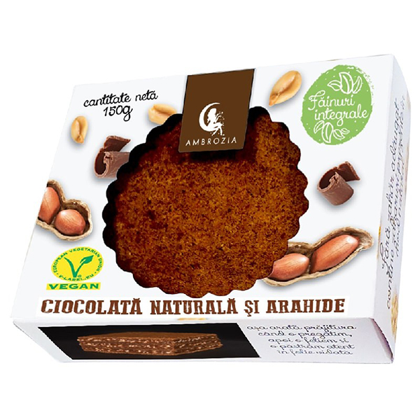 Prajitura cu ciocolata si arahide Ambrozia – 150 g Ambrozia Biscuiti vegani & Budinci & Snacks